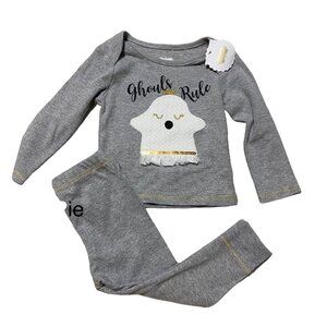 Mud Pie fall Halloween pumpkin GHOST Ghouls Rule 3-6m 6-9m NWT 2pc set gray